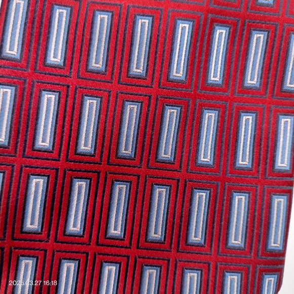 Henry Jacobson Tie Necktie Silk Hand Made Red Blue Geometric Pattern - Picture 5 of 9